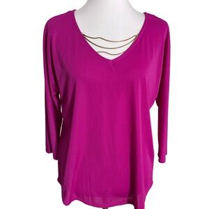 INC International Concepts Magenta Top with Gold Chain Detail